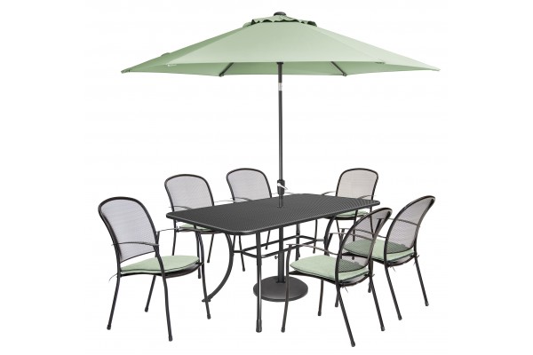 Kettler Caredo 6 Seater Set with Cushions, Auto Tilt Parasol and Base - Sage