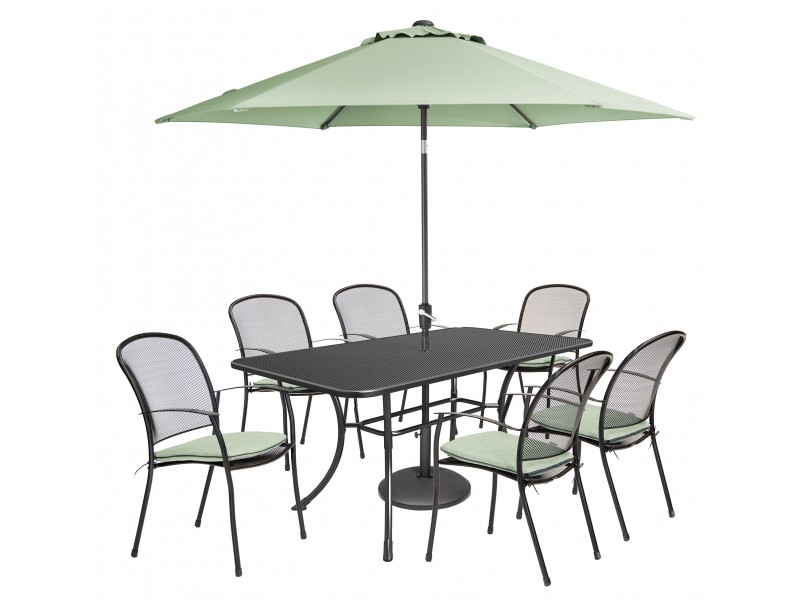 Kettler Caredo 6 Seater Set with Cushions, Auto Tilt Parasol and Base - Sage