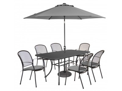 Kettler Caredo 6 Seater Set with Cushions, Auto Tilt Parasol and Base - Slate