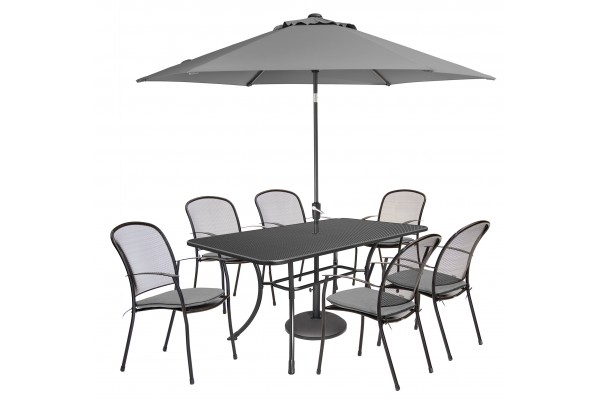Kettler Caredo 6 Seater Set with Cushions, Auto Tilt Parasol and Base - Slate