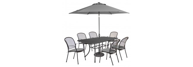 Kettler Caredo 6 Seater Set with Cushions, Auto Tilt Parasol and Base - Slate