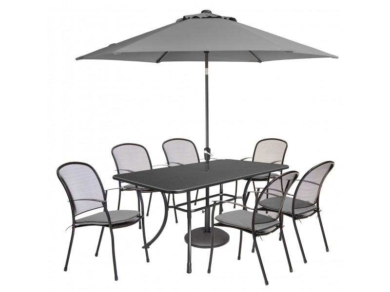 Kettler Caredo 6 Seater Set with Cushions, Auto Tilt Parasol and Base - Slate
