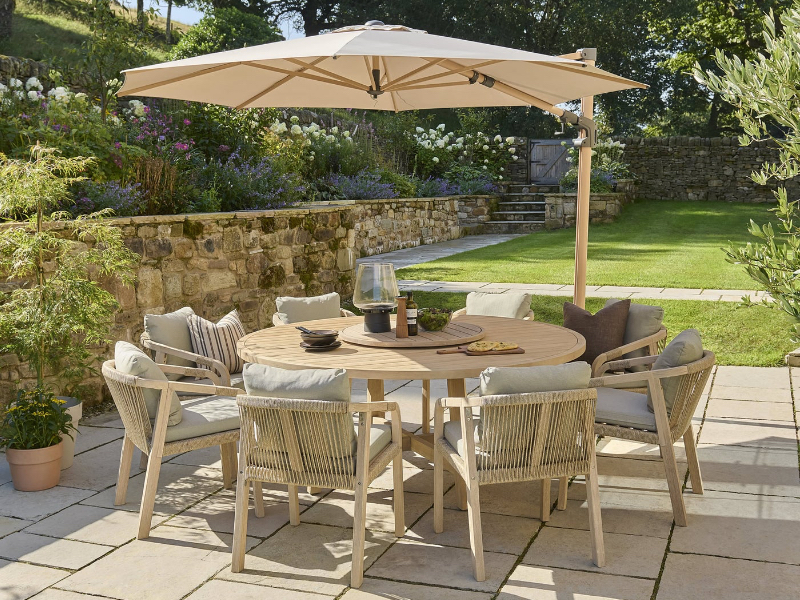 Kettler 3m Round Free Arm Parasol (Wood Effect) - Stone