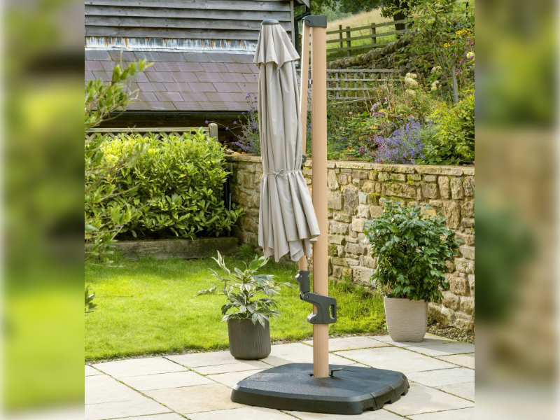 Kettler 3m Round Free Arm Parasol (Wood Effect) - Stone