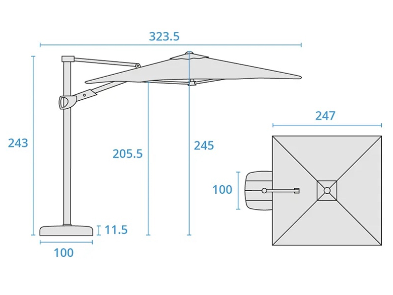 Kettler 2.5m Free Arm Square Parasol