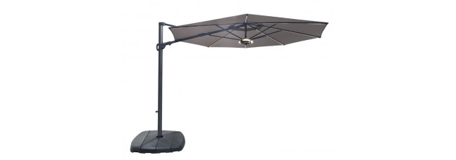 Kettler 3.3m Free Arm Dual Tilt Parasol with LED lights and Wireless Speaker - Taupe