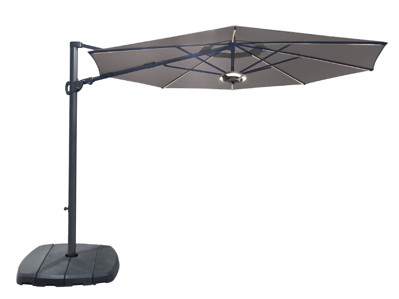 Kettler 3.3m Free Arm Dual Tilt Parasol with LED lights and Wireless Speaker - Taupe