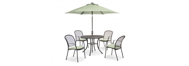 Kettler Caredo 4 Seater Set with Cushions, Parasol and Base - Sage