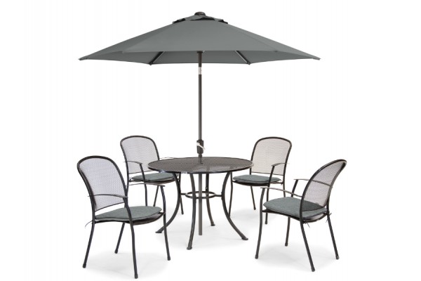 Kettler Caredo 4 Seater Set with Cushions, Parasol and Base - Slate