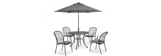 Kettler Caredo 4 Seater Set with Cushions, Parasol and Base - Slate