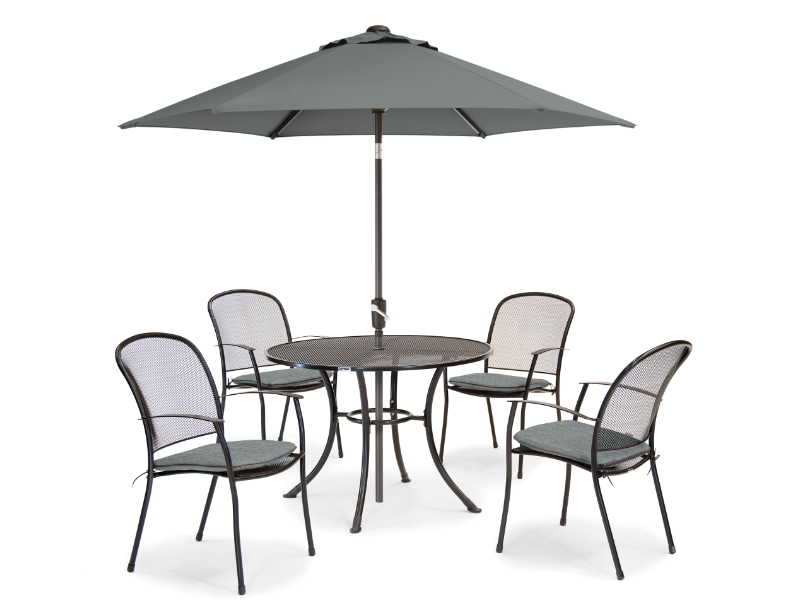 Kettler Caredo 4 Seater Set with Cushions, Parasol and Base - Slate