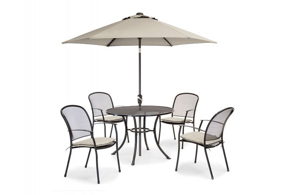 Kettler Caredo 4 Seater Set with Cushions and Parasol - Stone