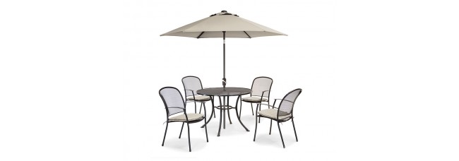 Kettler Caredo 4 Seater Set with Cushions and Parasol - Stone