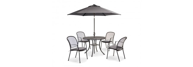 Kettler Caredo 4 Seater Set with Cushions and Parasol - Slate