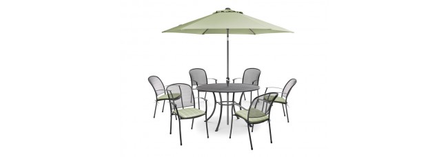 Kettler Caredo 6 Seater Set with Cushions and Parasol - Sage