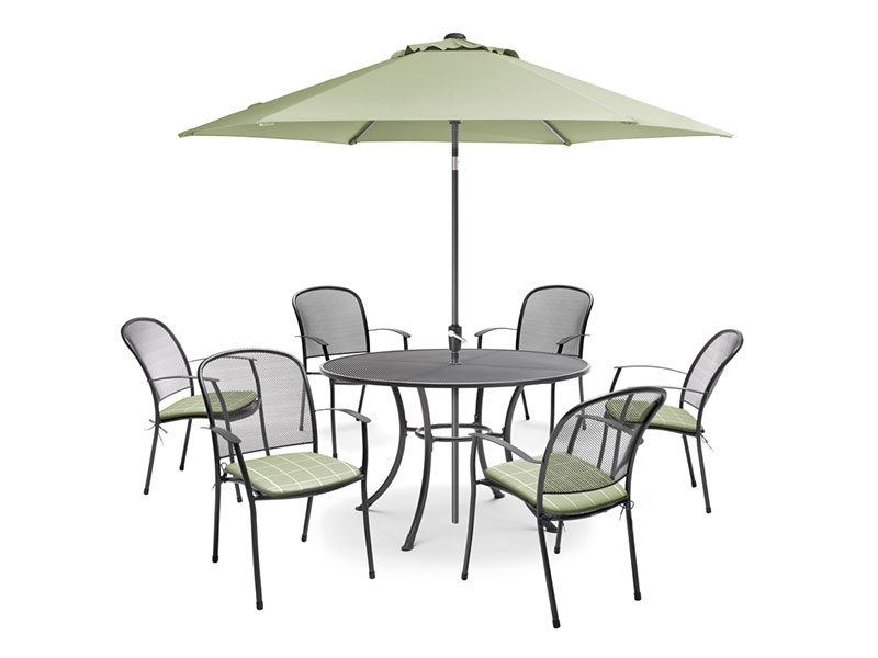 Kettler Caredo 6 Seater Set with Cushions and Parasol - Sage (Pre-Order)