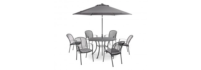 Kettler Caredo 6 Seater Set with Cushions and Parasol - Slate