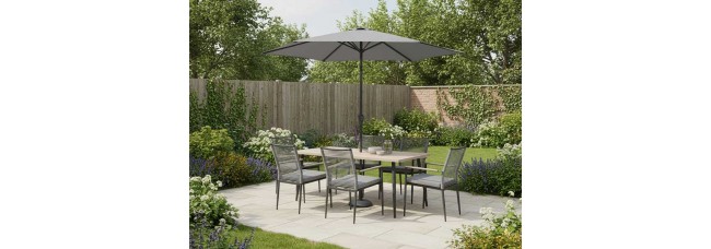 Kettler Merano 6 Seat Dining Set with Rectangular Table, Parasol & Base