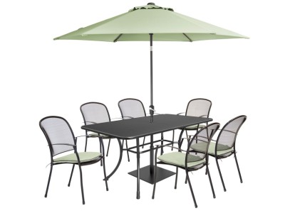 Kettler Caredo 6 Seater Set with Cushions, Parasol and Base - Sage