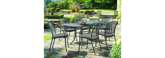 Kettler Caredo 6 Seater Set with Cushions, Parasol and Base - Slate