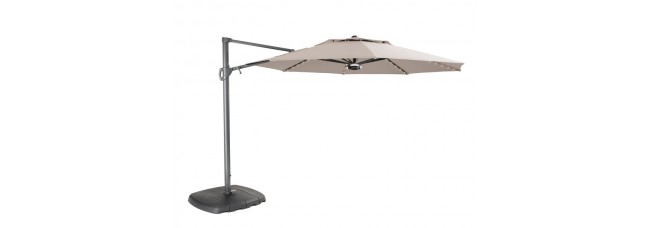 Kettler 3.3m Free Arm Parasol with LED lights and Wireless Speaker - Stone Colour