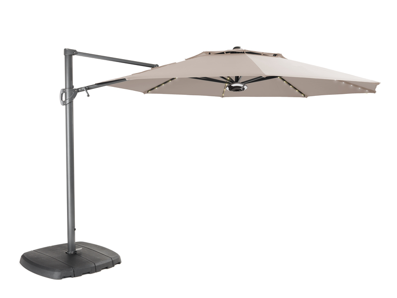 Kettler 3.3m Free Arm Parasol with LED lights and Wireless Speaker - Stone Colour