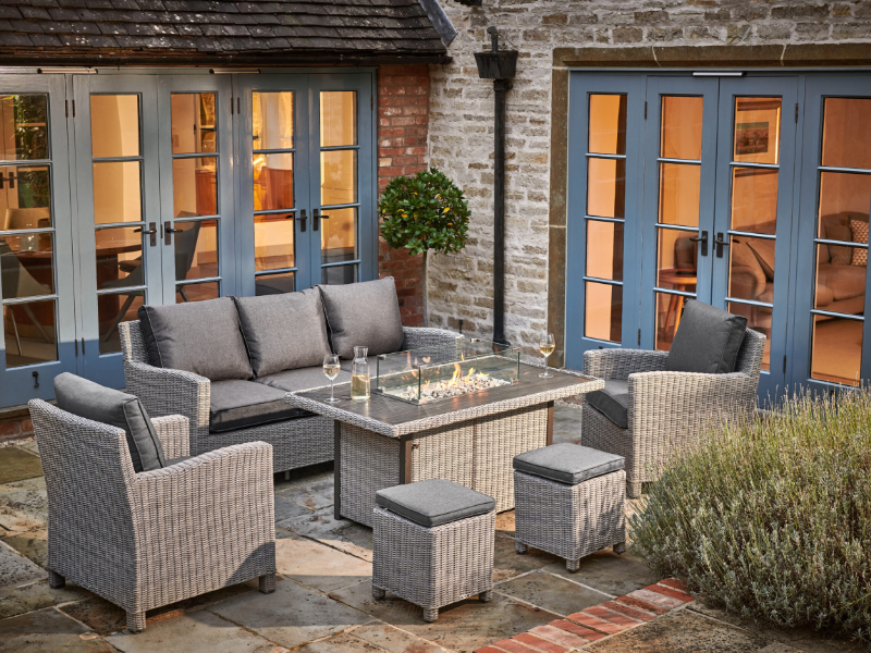 Kettler Palma Sofa Set with Fire Pit Table - Whitewash