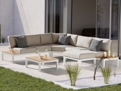 Kettler Elba Low Lounge Large Corner Set with Coffee Table and Footstool - White