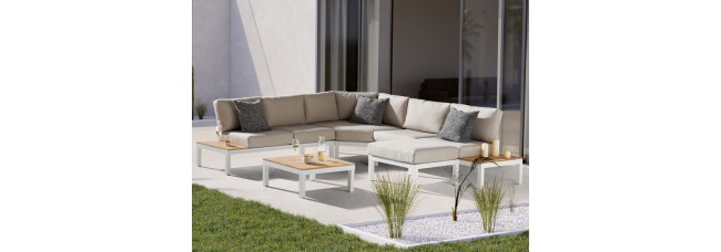 Kettler Elba Low Lounge Large Corner Set with Coffee Table and Footstool - White