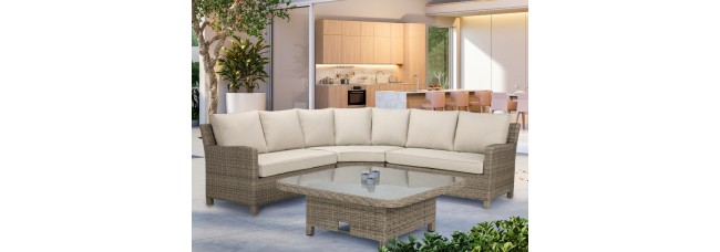 Kettler Palma Signature Grande Corner Set with High/Low Table - Oyster