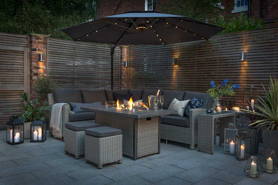 Kettler Palma gas fire pit table and luxury outdoor dining set