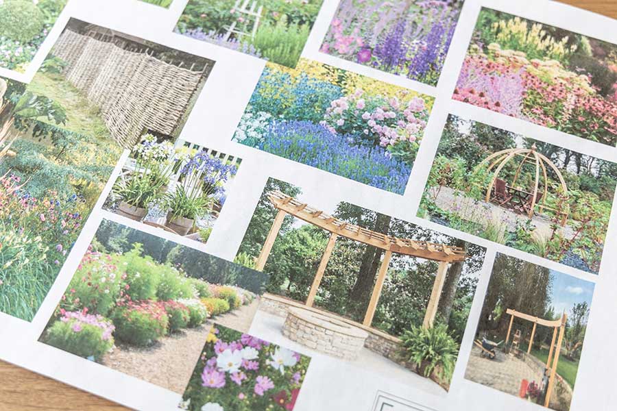 Mood board by Emma Bernard showing elements that may be included in the new feature garden at Oxford Garden Centre