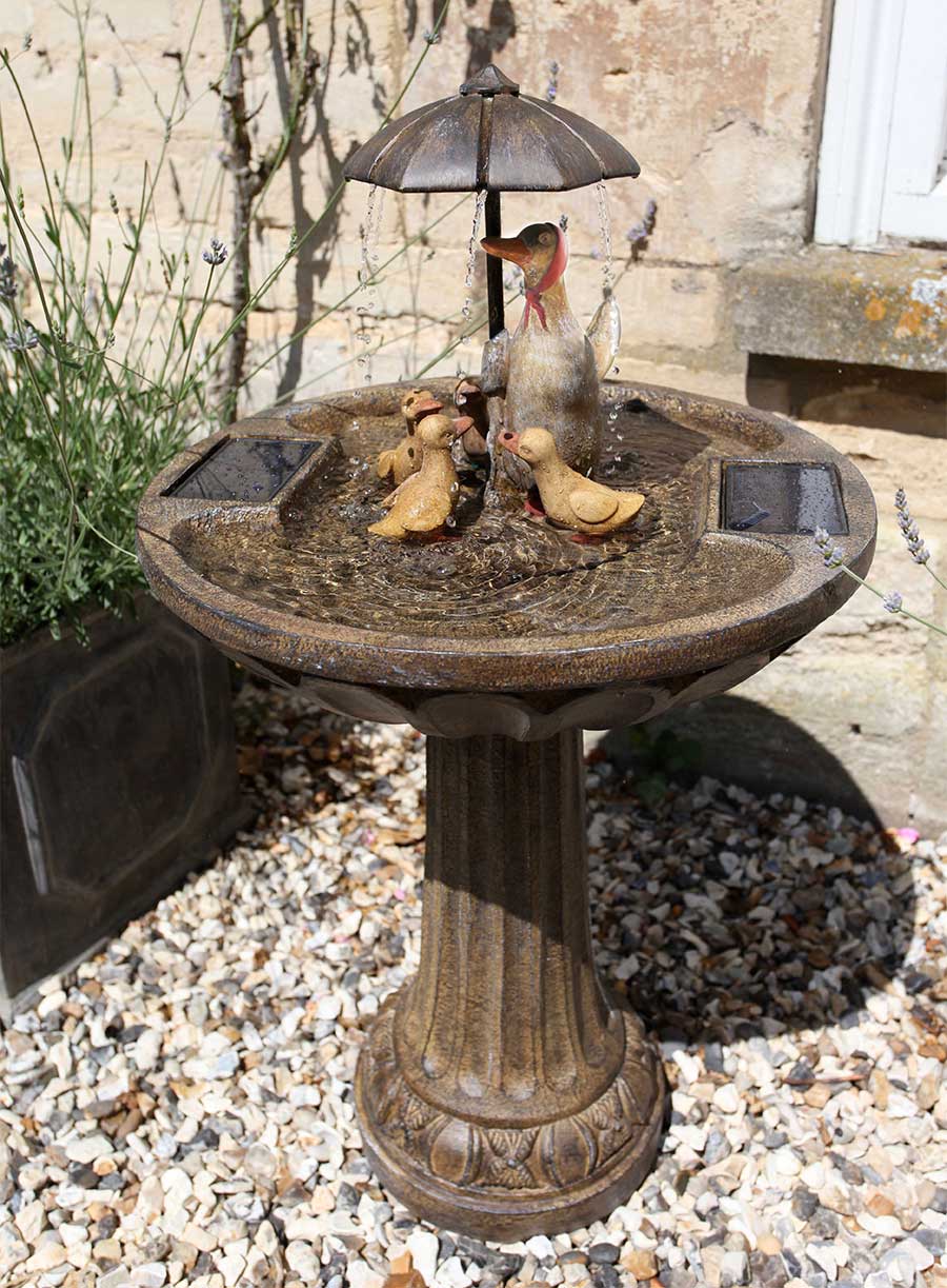 Smart Solar powered Duck Family water fountain is perfect for birds