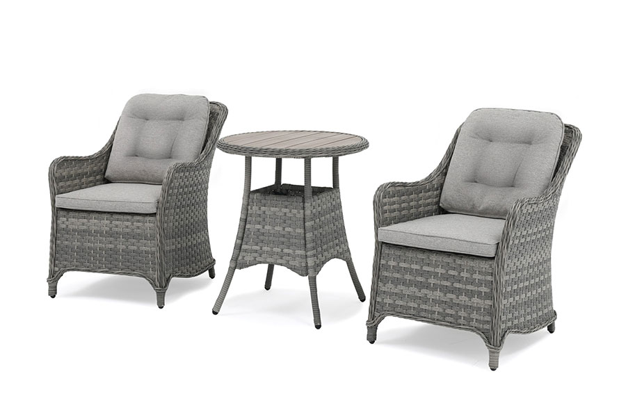 Kettler Lomond rattan garden bistro set with 2 armchairs and a 70cm round coffee table