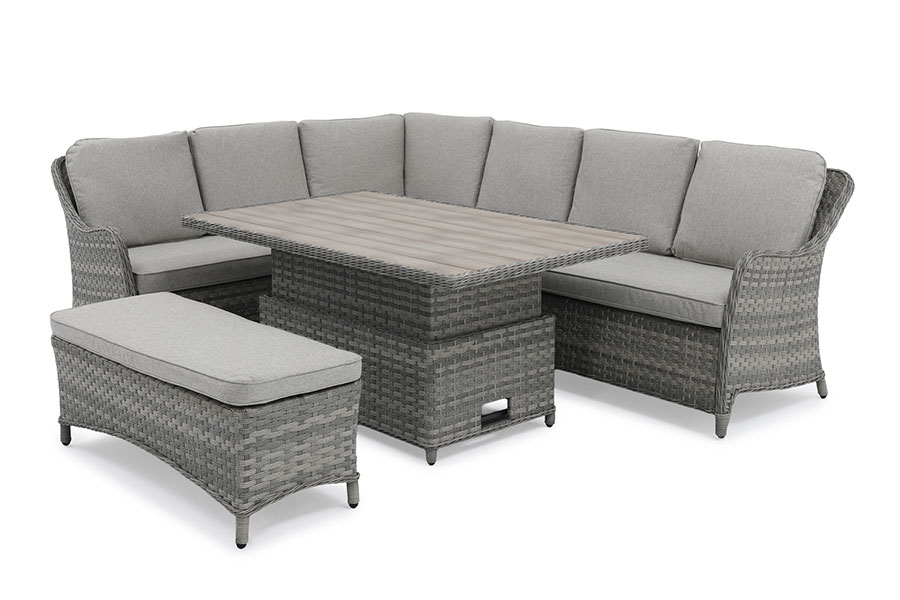 Kettler Lomond offset corner outdoor dining set with height adjustable table and bench