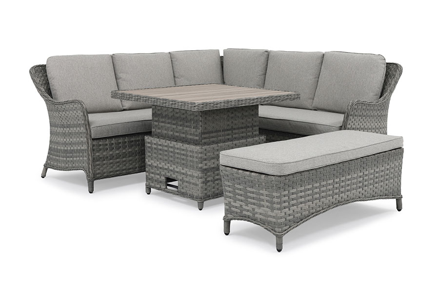 Ketter Lomond square rattan corner dining set with height adjustable dining and coffee table