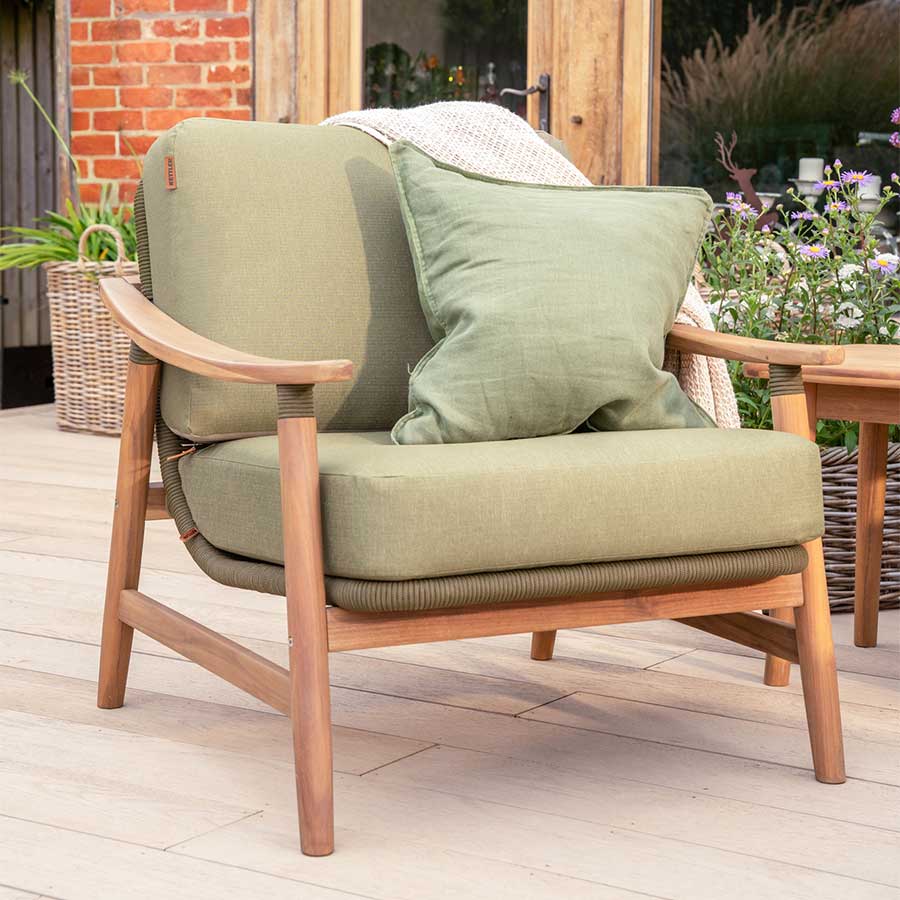 Kettler Meadow outdoor wooden armchair with lovely thick olive green cushions
