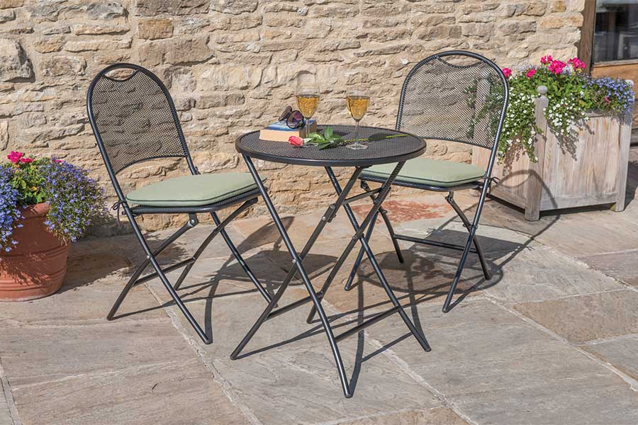Small Kettler Cafe Roma metal garden dining set for 2 people with chairs and cushions