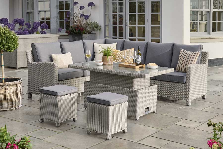 Large Kettler Palma Signature corner dining set with sofa, table and stools for 6 to 8 people