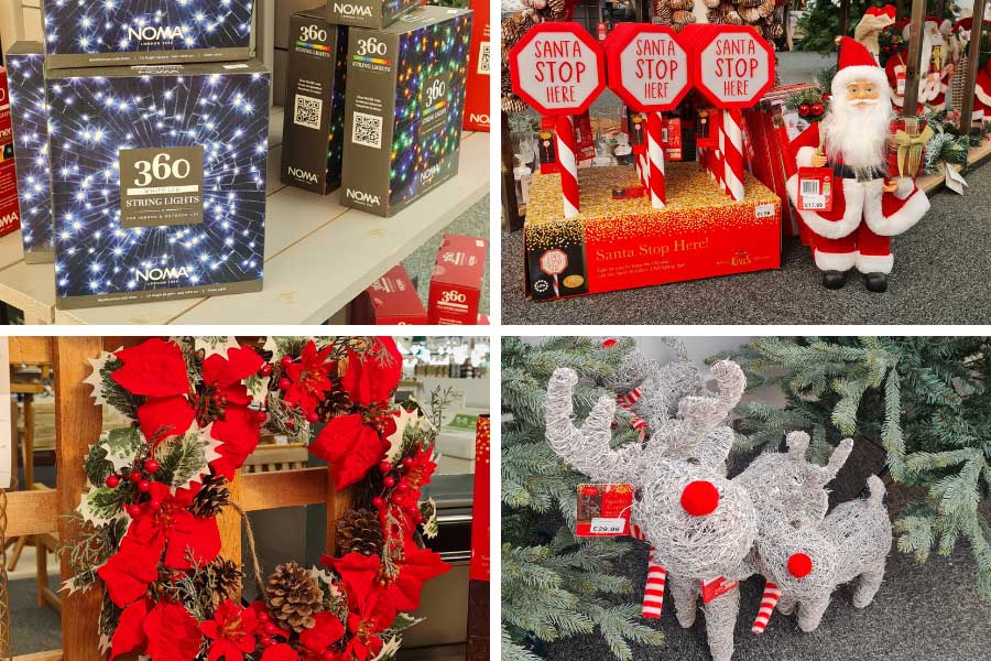 A selection of Christmas lights and decorations on display at Oxford Garden Centre