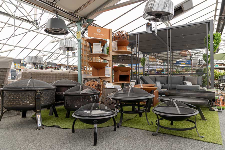 Lots of outdoor fire pits on display at Oxford Garden Centre