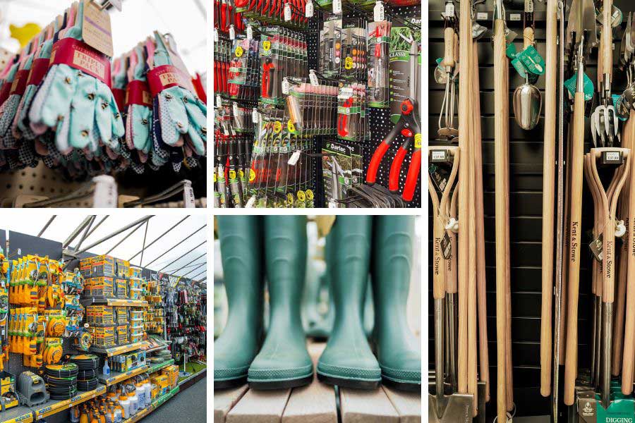 A selection of different garden tools on sale at Oxford Garden Centre