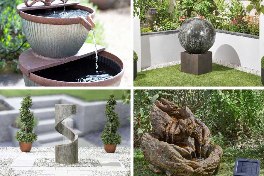 Images of modern and traditional styles garden water features