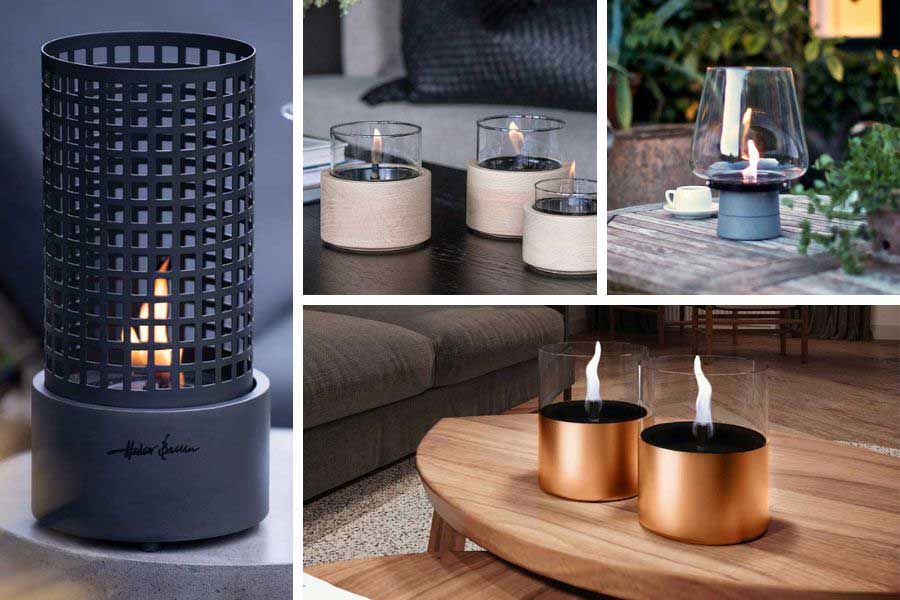 A selection of Tenderflame indoor and outdoor oil candles in different colours and styles