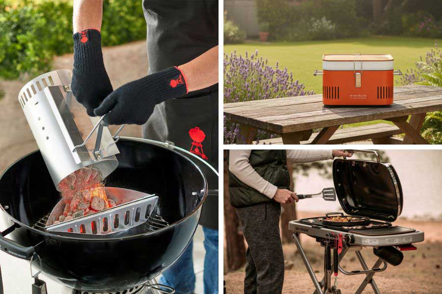 Images of different types of Weber and Kettler barbecues