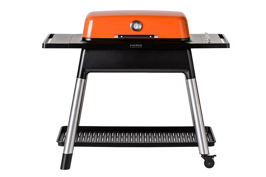 Everdure Furnace gas BBQ with stand and pizza stone in orange colour