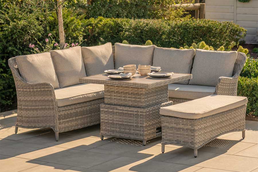 Kettler Lomond compact corner rattan dining set with bench and height adjustable table