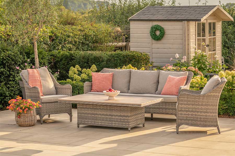 Kettler Lomond 5 seat garden lounge set with sofa, armchairs, and height adjustable table