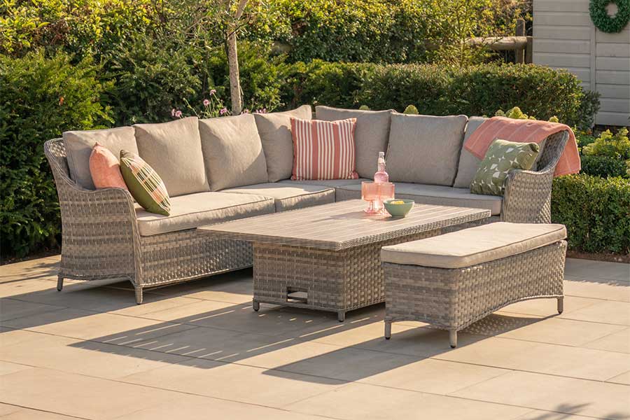 Kettler lomond offset rattan corner dining set with benches and height adjustable dining table