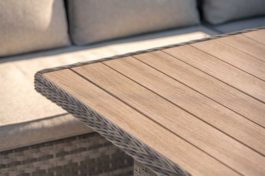 Kettler Lomond wood effect outdoor tabletop detail image